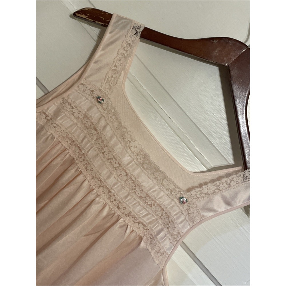 SWEETEST! Lorraine Nightgown Wide Straps High Neck Pink Nylon Full Length Medium
